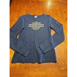Harley Davidson Sparkle Rhinestone Logo Long Sleeve Shirt Size Small  (A836)‎